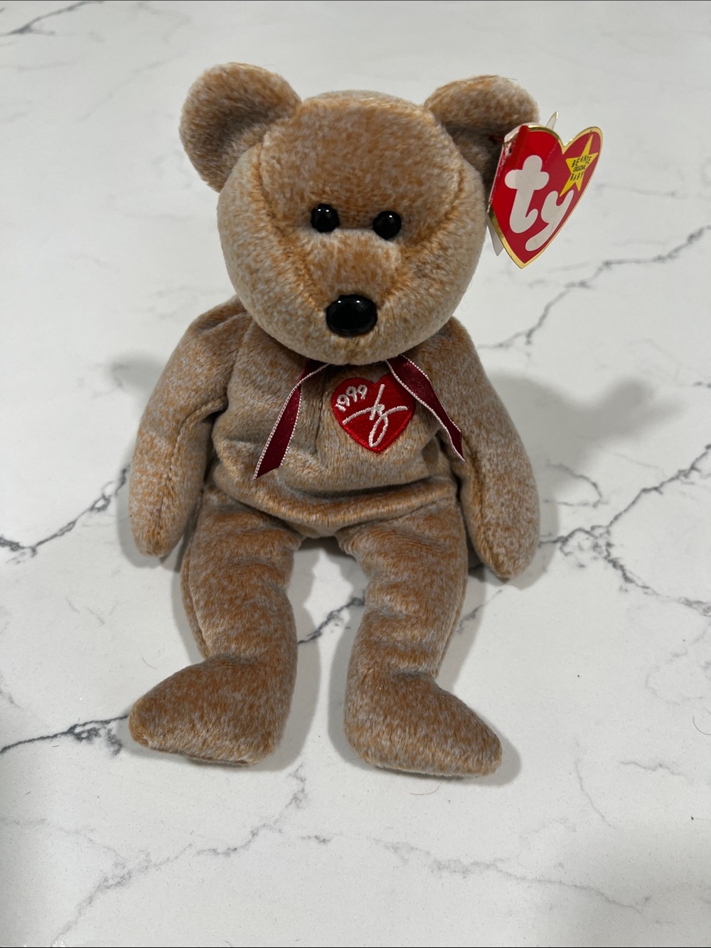 Ty 1999 Brown Beanie Baby Plush Bear with Red Heart Patch